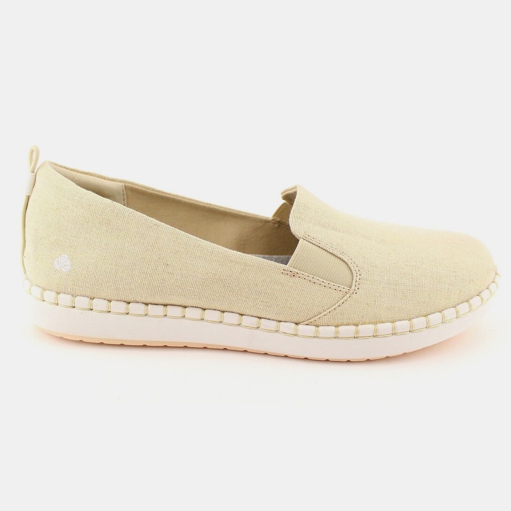 Clarks Step Glow Womens Size 12M Soft Gold Canvas Slip On Loafers Shoes